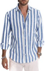 JMIERR Men's Casual Stylish Long Sleeve Button-Down Shirts Striped Dress Shirts Cotton Shirt - Image 4